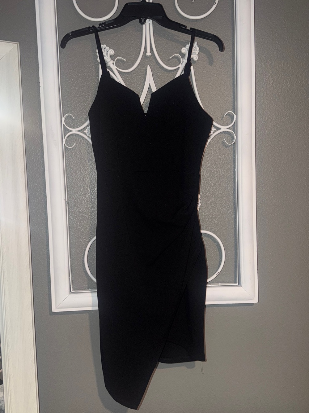 Black Spaghetti-Strap Asymmetric Mini Dress